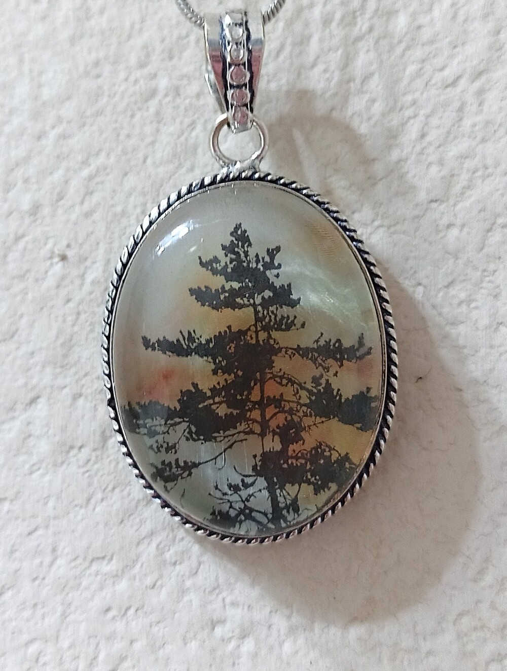 Natural Dentritic Opal Doublet Silver Pendant